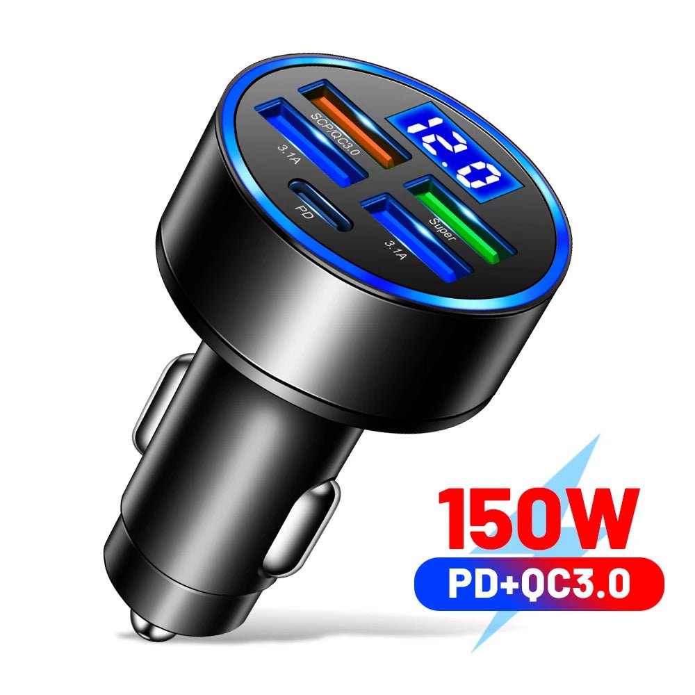 66-250W PD Car Charger QC3.0 Fast Charge One to Six Car Cigarette Lighter Plug Car Charger Flash Charge with Digital Display - Cozy & Co. Market