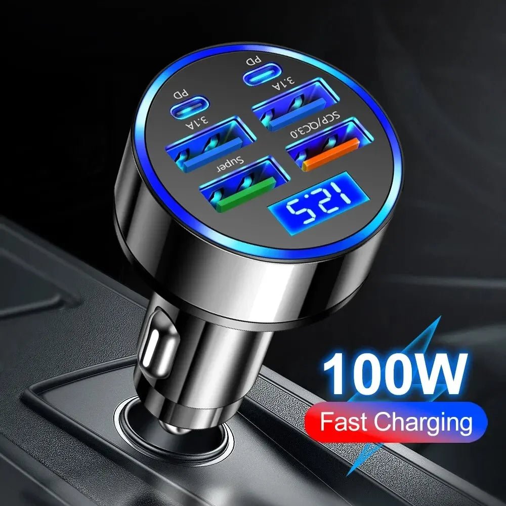 66-250W PD Car Charger QC3.0 Fast Charge One to Six Car Cigarette Lighter Plug Car Charger Flash Charge with Digital Display - Cozy & Co. Market