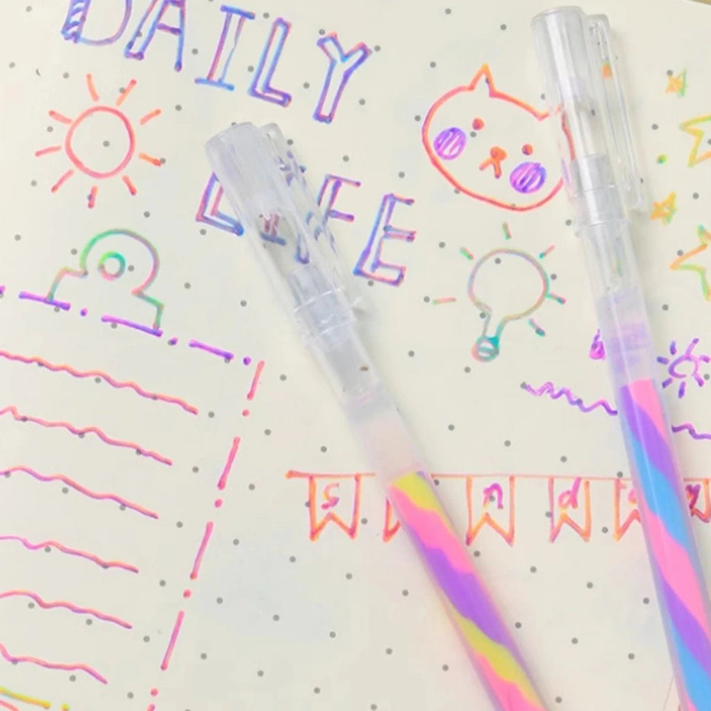 6pcs Glitter Gel Highlighter Pens Set - 1.2mm Vibrant Colors, Smooth Writing, Perfect for Journals, DIY Crafts, Greeting Cards, - Cozy & Co. Market