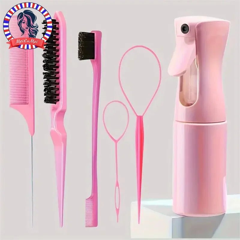 6pcs/Set Hair Brush Set Hairdressing Spray Bottle Hair Braiding Loop Rat Tail Comb Teasing Hair Brsuh Edge Control Hair Brush - Cozy & Co. Market