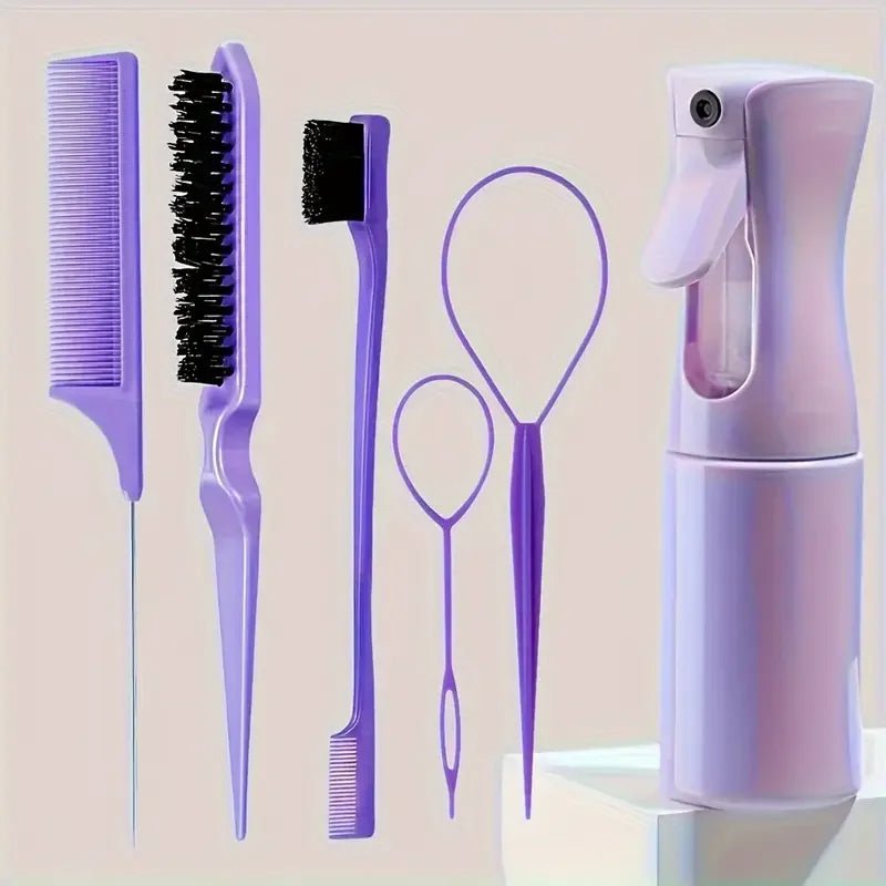 6pcs/Set Hair Brush Set Hairdressing Spray Bottle Hair Braiding Loop Rat Tail Comb Teasing Hair Brsuh Edge Control Hair Brush - Cozy & Co. Market