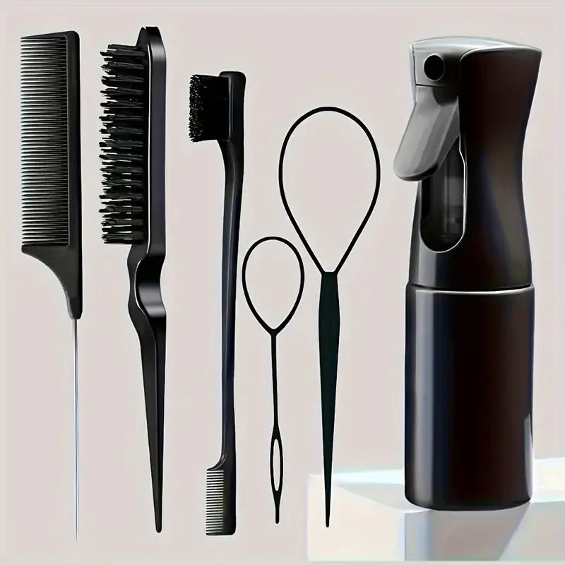 6pcs/Set Hair Brush Set Hairdressing Spray Bottle Hair Braiding Loop Rat Tail Comb Teasing Hair Brsuh Edge Control Hair Brush - Cozy & Co. Market