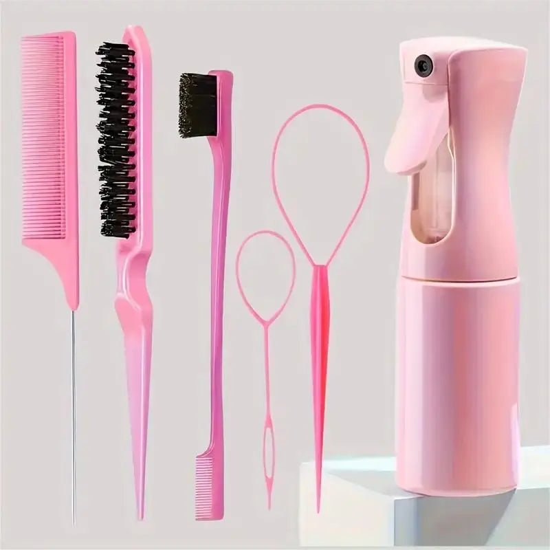6pcs/Set Hair Brush Set Hairdressing Spray Bottle Hair Braiding Loop Rat Tail Comb Teasing Hair Brsuh Edge Control Hair Brush - Cozy & Co. Market