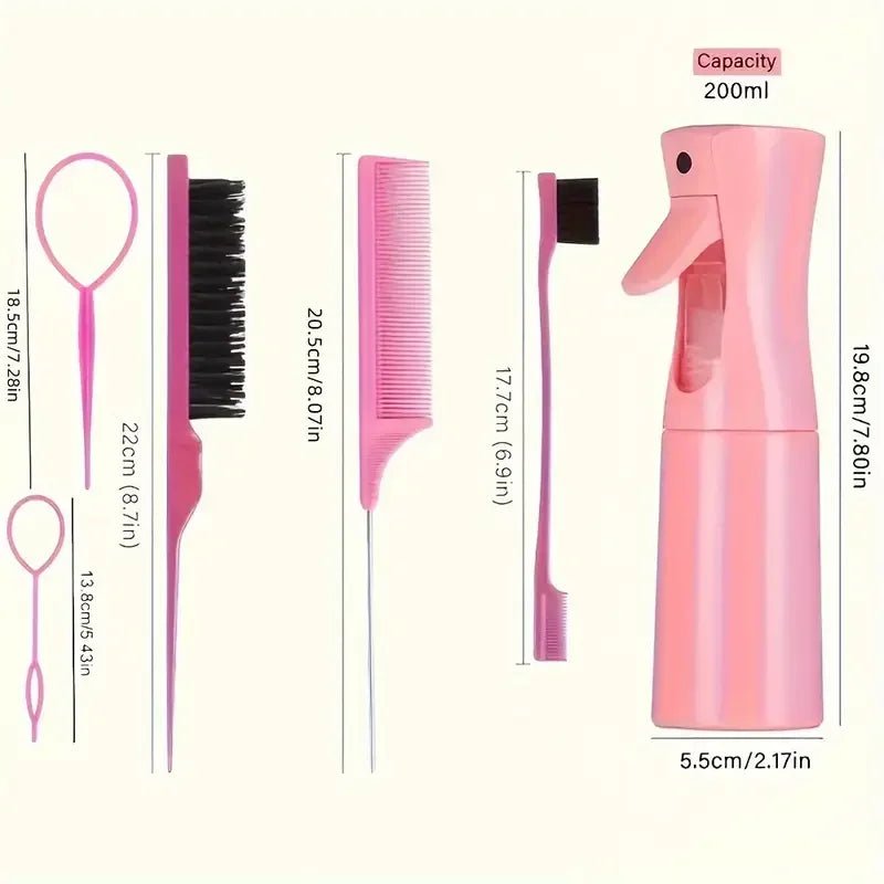 6pcs/Set Hair Brush Set Hairdressing Spray Bottle Hair Braiding Loop Rat Tail Comb Teasing Hair Brsuh Edge Control Hair Brush - Cozy & Co. Market