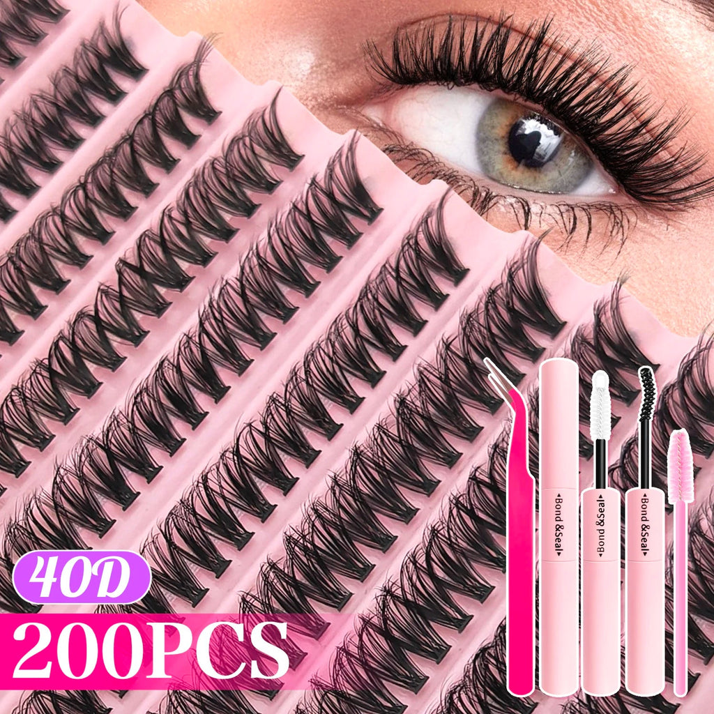 720/200pcs eyelash Extension Kit Fluffy Eyelash Extension kit with Lash Bond and Seal Lash Tweezers Thick Lash Clusters Wispy - Cozy & Co. Market
