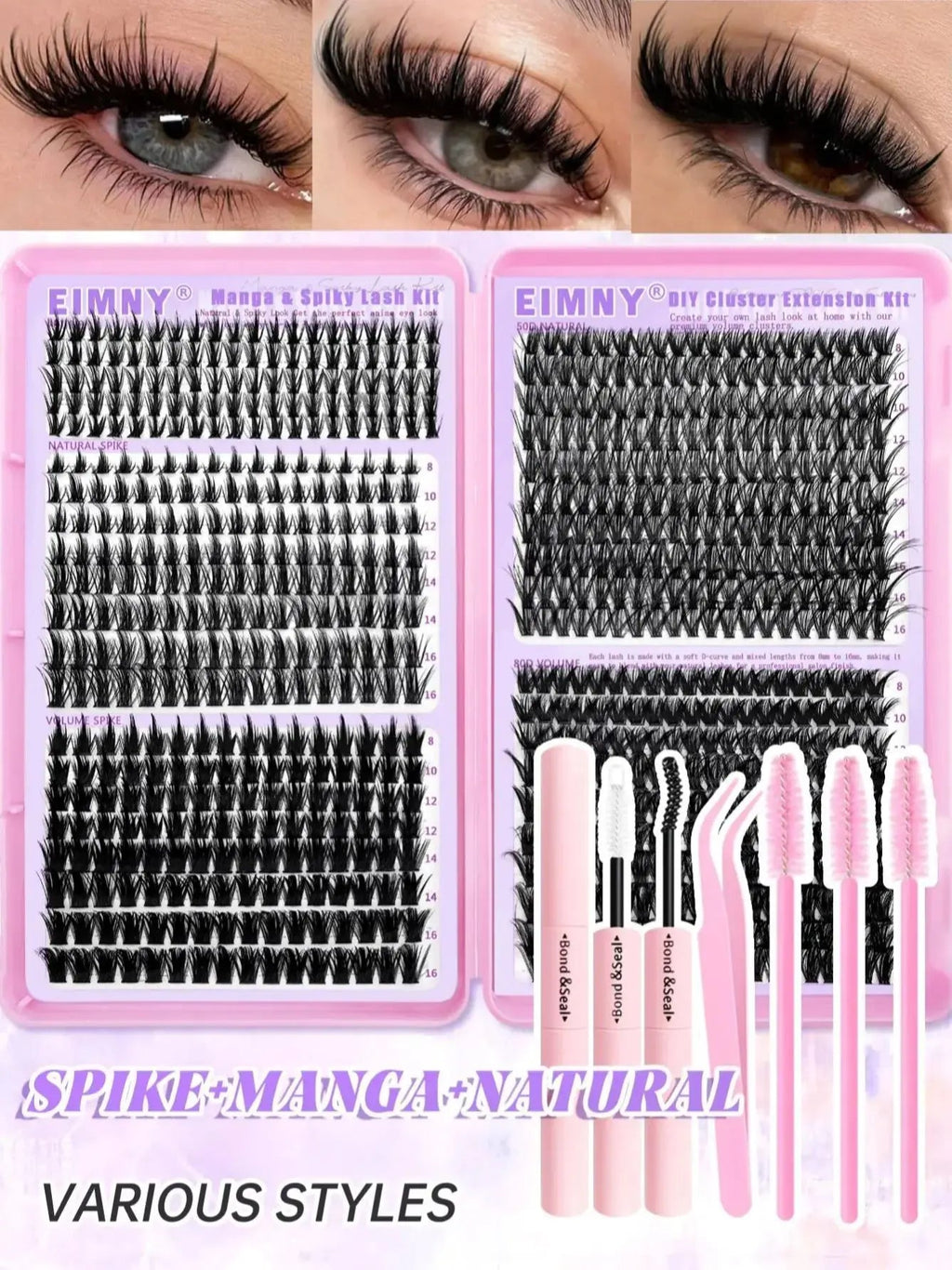 720/200pcs eyelash Extension Kit Fluffy Eyelash Extension kit with Lash Bond and Seal Lash Tweezers Thick Lash Clusters Wispy - Cozy & Co. Market