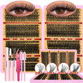 720/200pcs eyelash Extension Kit Fluffy Eyelash Extension kit with Lash Bond and Seal Lash Tweezers Thick Lash Clusters Wispy - Cozy & Co. Market