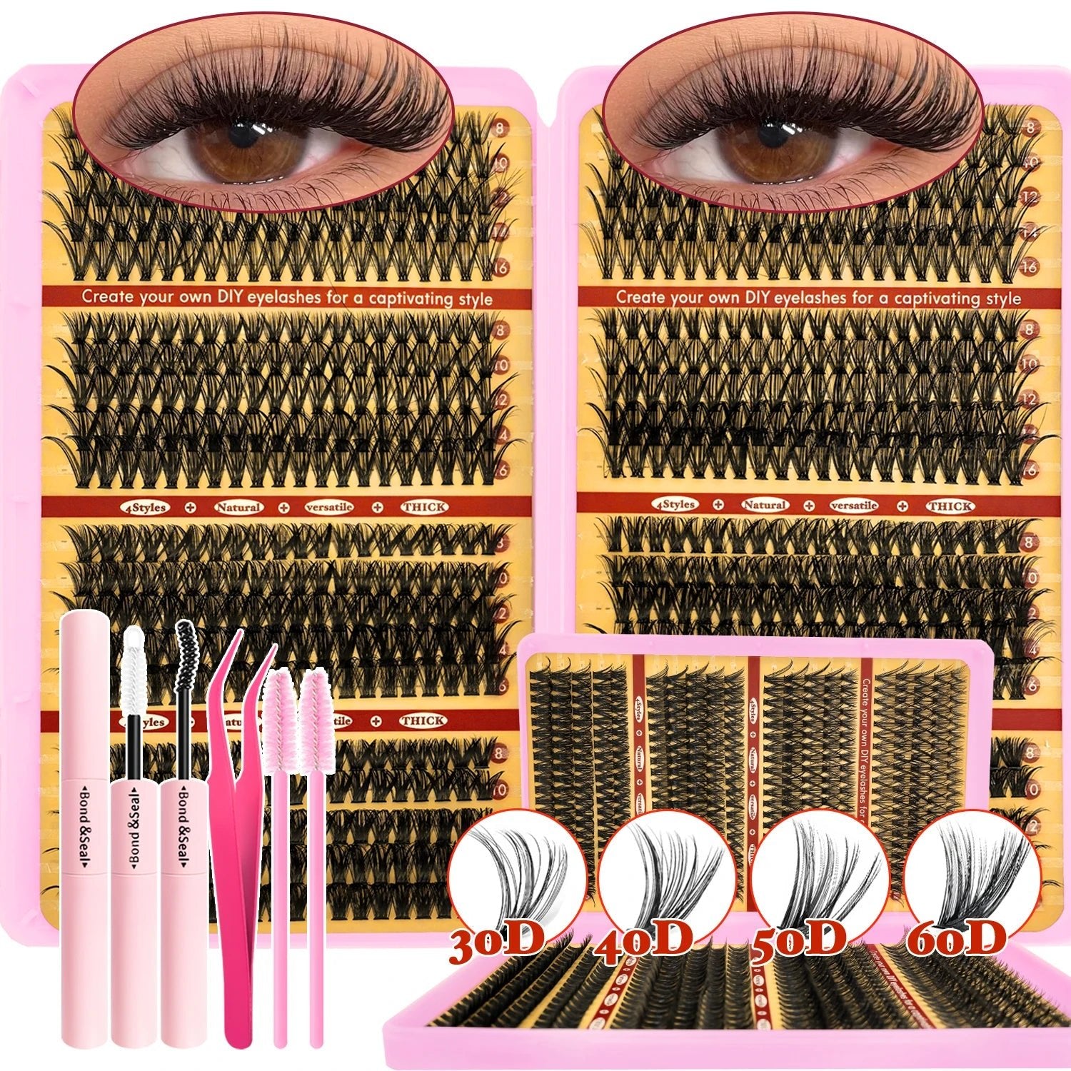 720/200pcs eyelash Extension Kit Fluffy Eyelash Extension kit with Lash Bond and Seal Lash Tweezers Thick Lash Clusters Wispy - Cozy & Co. Market