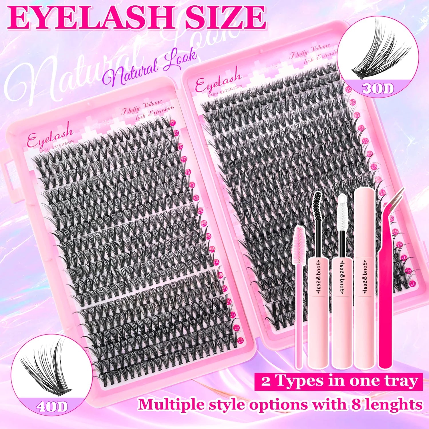 720/200pcs eyelash Extension Kit Fluffy Eyelash Extension kit with Lash Bond and Seal Lash Tweezers Thick Lash Clusters Wispy - Cozy & Co. Market