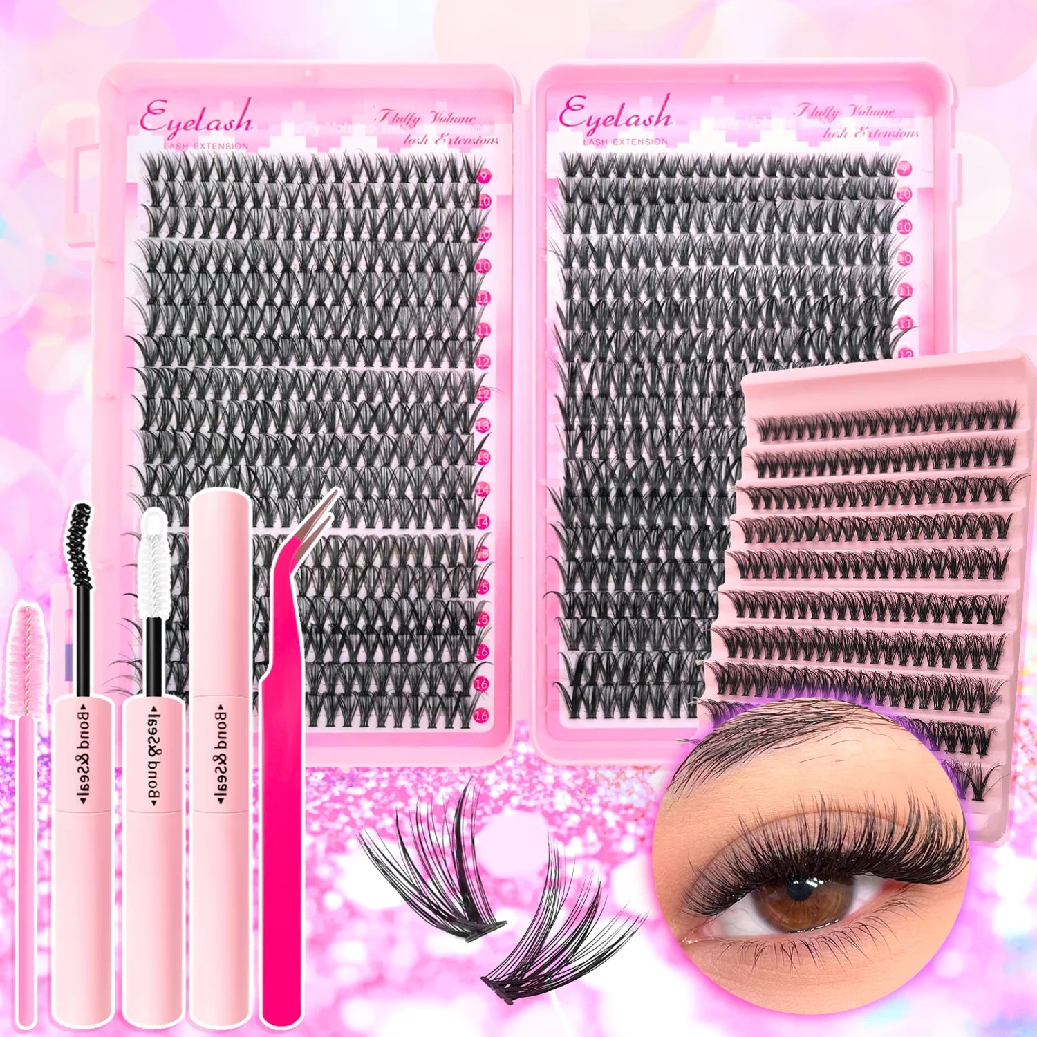 720/200pcs eyelash Extension Kit Fluffy Eyelash Extension kit with Lash Bond and Seal Lash Tweezers Thick Lash Clusters Wispy - Cozy & Co. Market