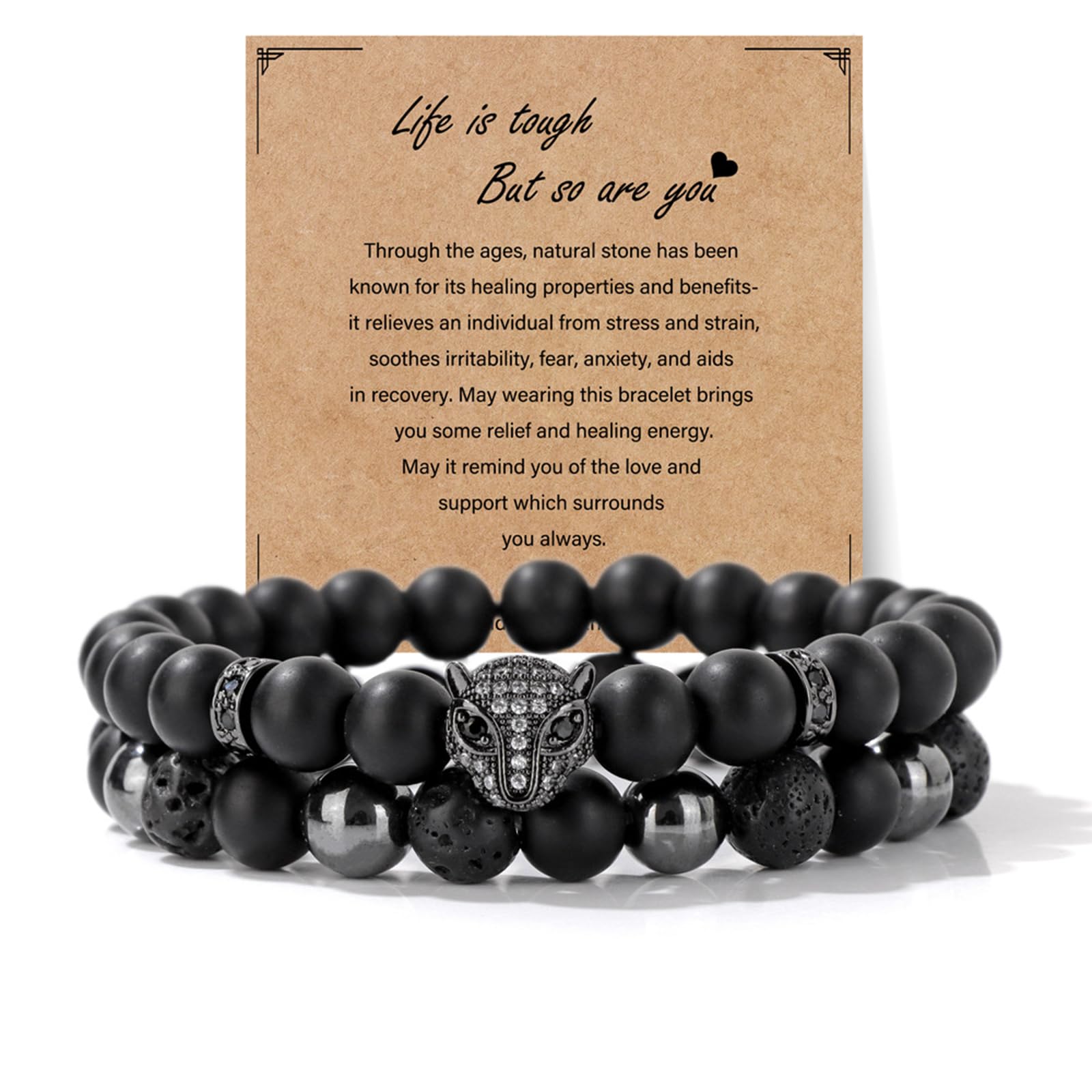 8mm Black Obsidian Onyx Hematite Lava Volcanic Stone Bracelet Leopard Head Bracelet Mens Crystal Beaded Bracelets Black Bead Bracelet Spiritual Protection Bracelet for Men - Cozy & Co. Market