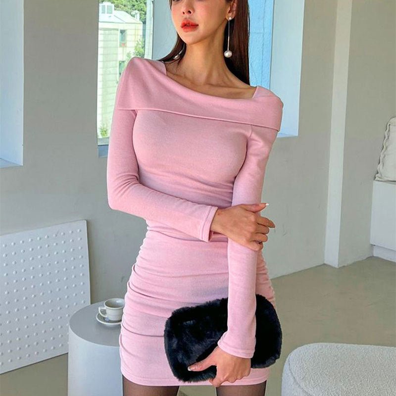 AC452 European and American Cross-border Early Spring Slim Fit dress Women's 2024 New Slim Fit Slimming Long Sleeve Hip Skirt Women - Cozy & Co. Market