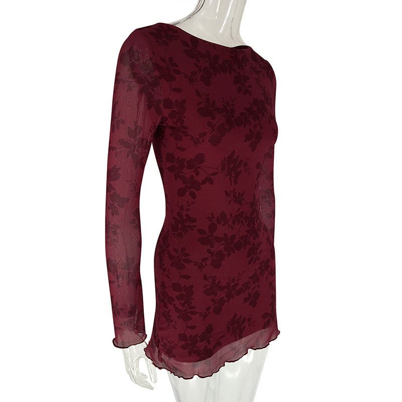 AC668 European and American Cross-border Explosions 2024 Early Spring Sexy Hot Girl Mesh Floral Crewneck Long Sleeve dress Women - Cozy & Co. Market