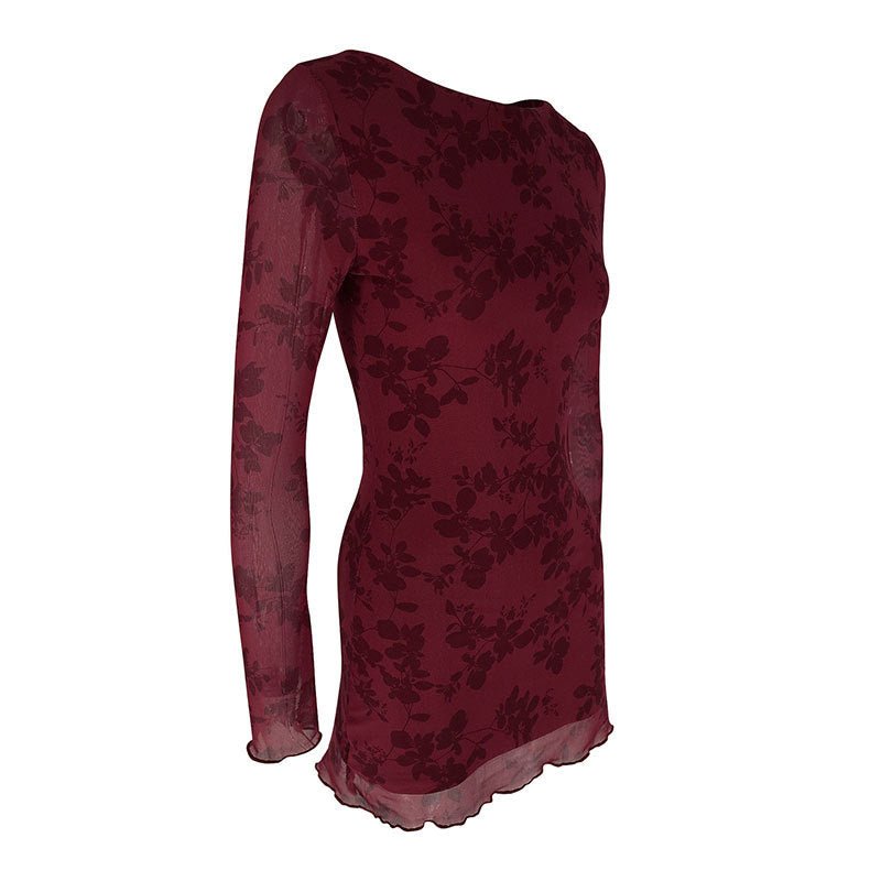 AC668 European and American Cross-border Explosions 2024 Early Spring Sexy Hot Girl Mesh Floral Crewneck Long Sleeve dress Women - Cozy & Co. Market