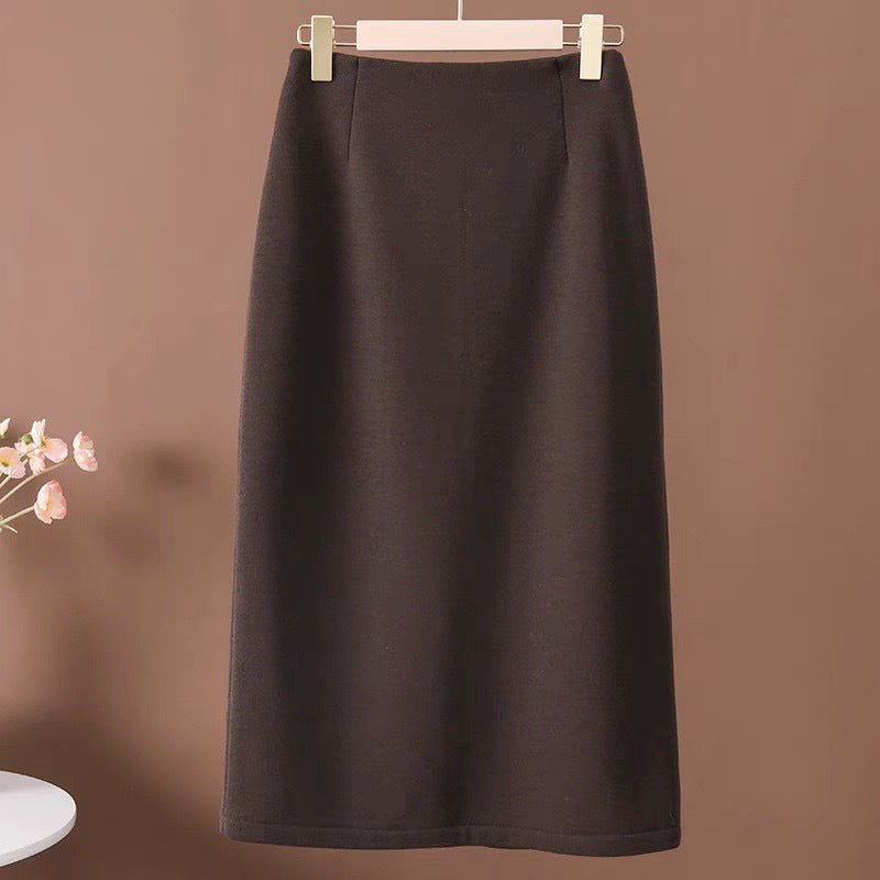 Acetate Cashmere Skirt Women's Mid-Length High-End Elegant High-Waist Slimming Rear Split Wool Straight Skirt Autumn and Winter New - Cozy & Co. Market