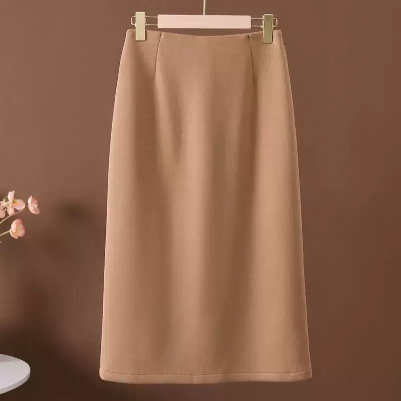 Acetate Cashmere Skirt Women's Mid-Length High-End Elegant High-Waist Slimming Rear Split Wool Straight Skirt Autumn and Winter New - Cozy & Co. Market