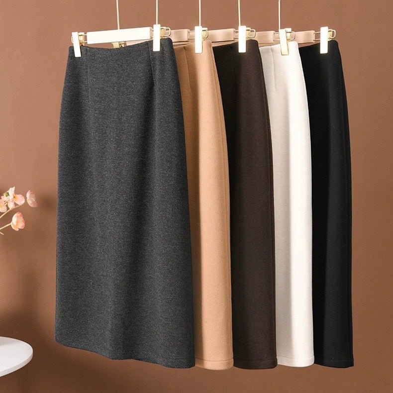 Acetate Cashmere Skirt Women's Mid-Length High-End Elegant High-Waist Slimming Rear Split Wool Straight Skirt Autumn and Winter New - Cozy & Co. Market