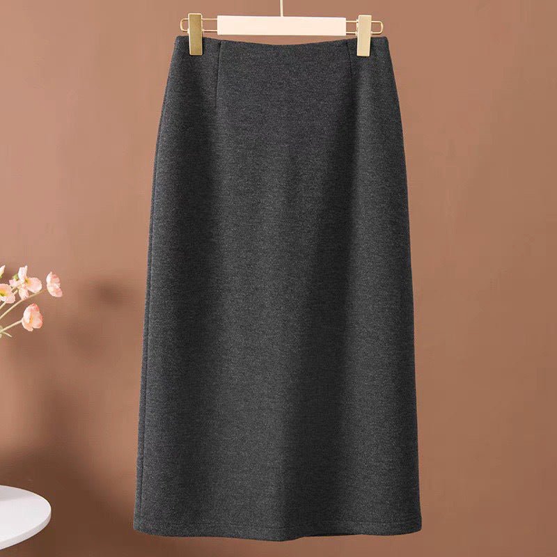 Acetate Cashmere Skirt Women's Mid-Length High-End Elegant High-Waist Slimming Rear Split Wool Straight Skirt Autumn and Winter New - Cozy & Co. Market