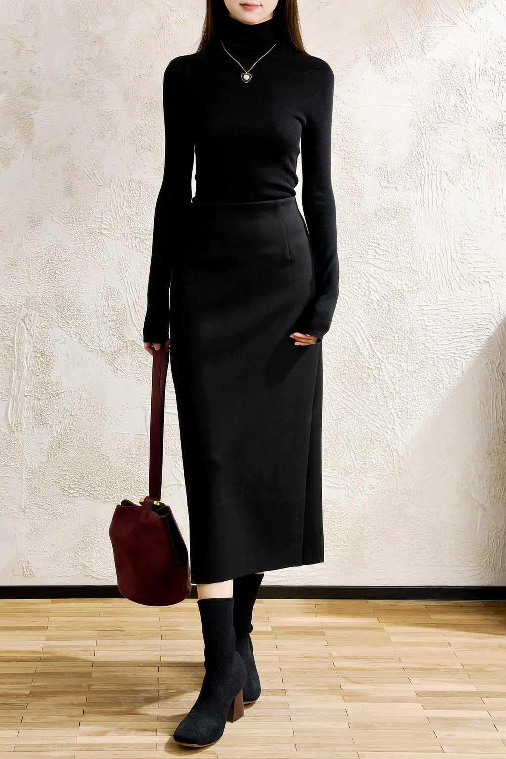 Acetate Cashmere Skirt Women's Mid-Length High-End Elegant High-Waist Slimming Rear Split Wool Straight Skirt Autumn and Winter New - Cozy & Co. Market