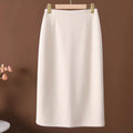 Acetate Cashmere Skirt Women's Mid-Length High-End Elegant High-Waist Slimming Rear Split Wool Straight Skirt Autumn and Winter New - Cozy & Co. Market