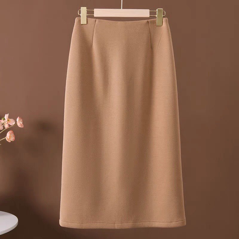 Acetate Cashmere Skirt Women's Mid-Length High-End Elegant High-Waist Slimming Rear Split Wool Straight Skirt Autumn and Winter New - Cozy & Co. Market