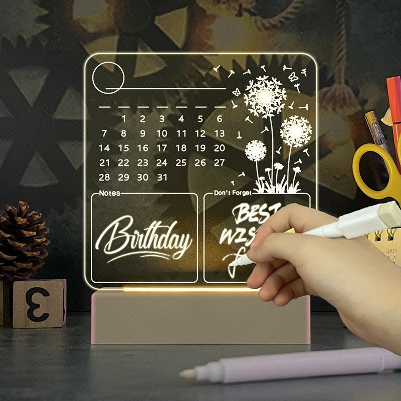 Acrylic Calendar Memo Board with LED Night Light - Cozy & Co. Market