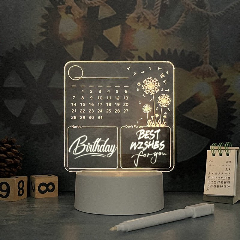 Acrylic Calendar Memo Board with LED Night Light - Cozy & Co. Market