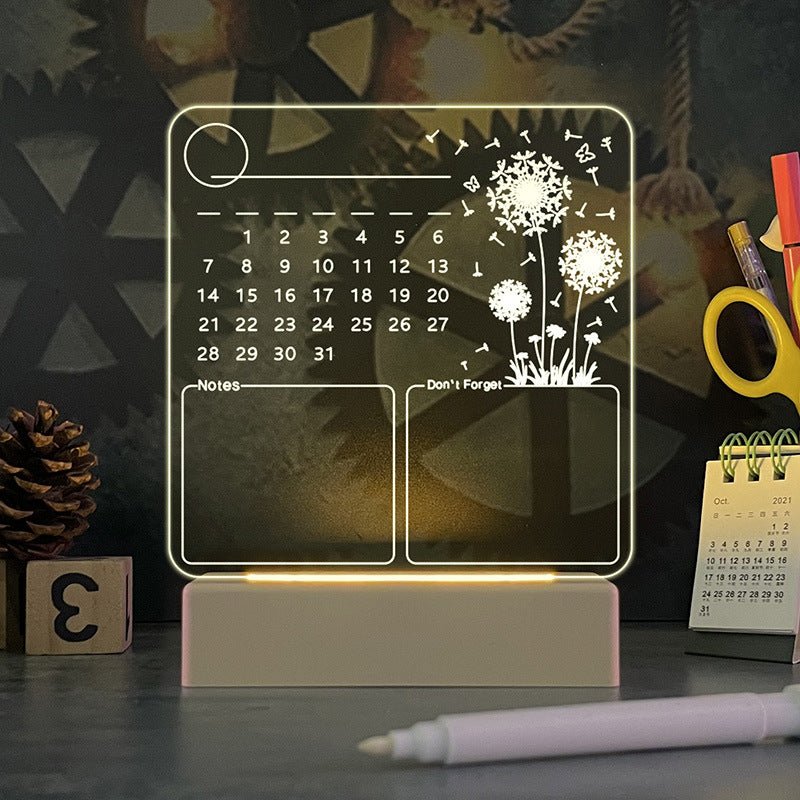 Acrylic Calendar Memo Board with LED Night Light - Cozy & Co. Market