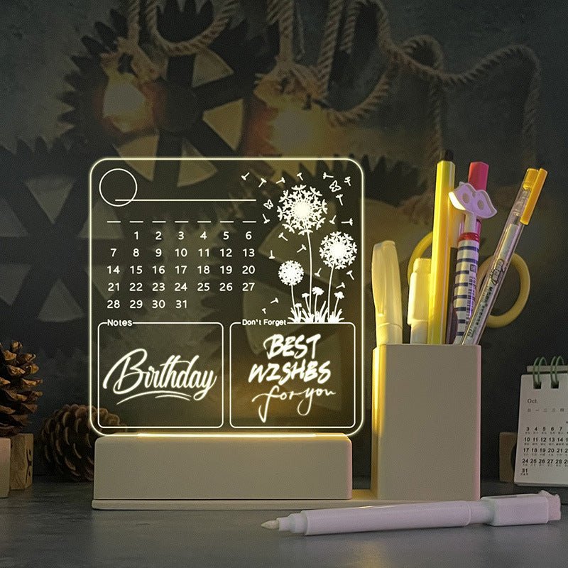 Acrylic Calendar Memo Board with LED Night Light - Cozy & Co. Market