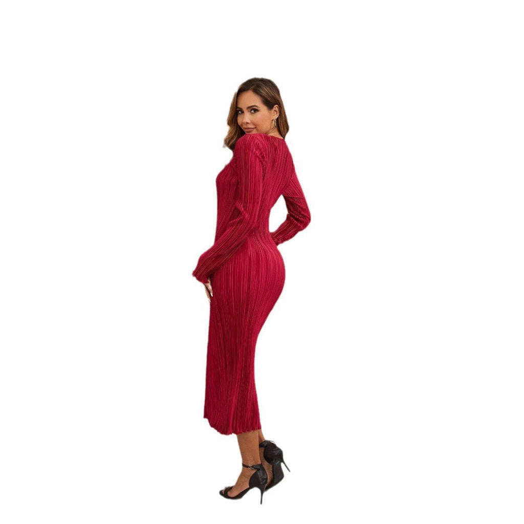 AJ7001 New Foreign Trade Women's Long Skirt European and American Stretch Pleated dress (Not Including Belt) - Cozy & Co. Market