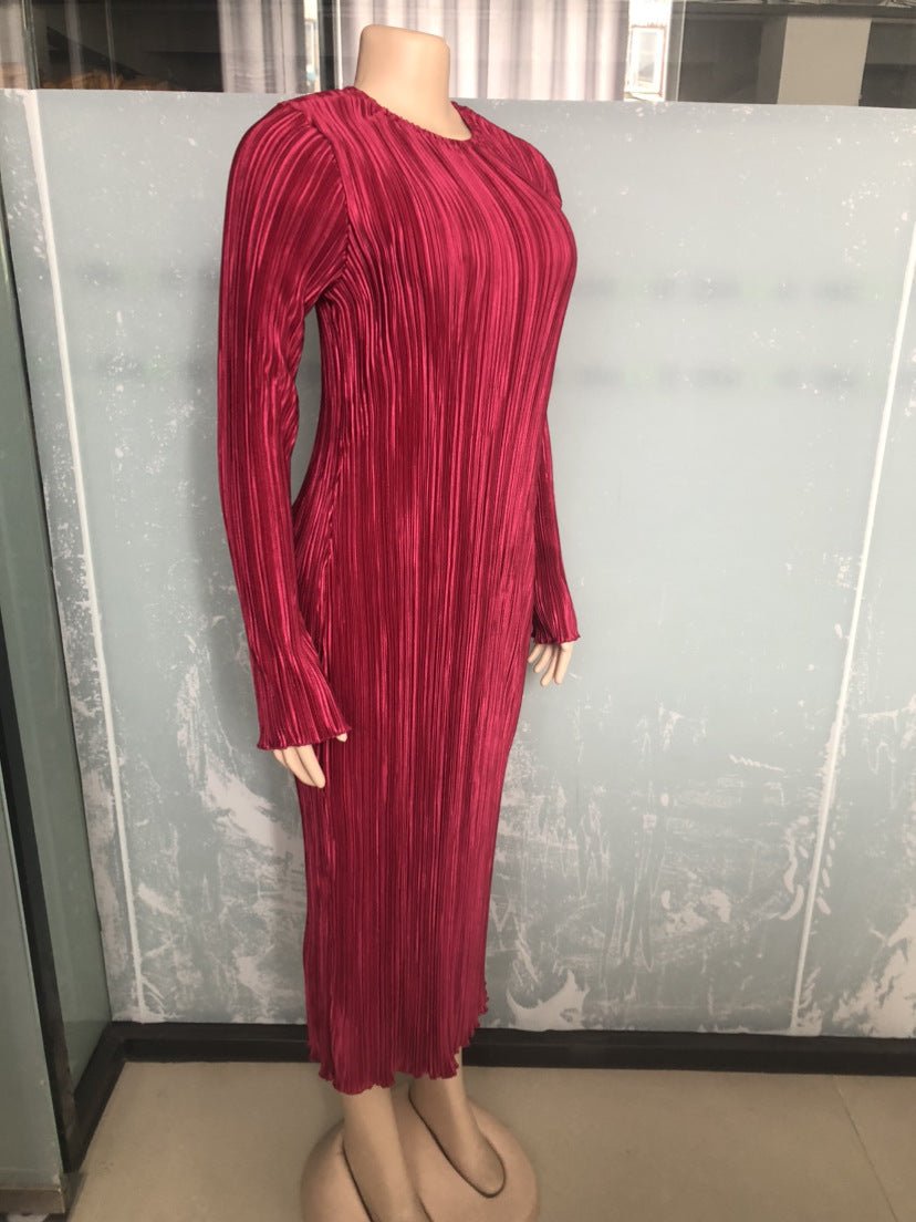 AJ7001 New Foreign Trade Women's Long Skirt European and American Stretch Pleated dress (Not Including Belt) - Cozy & Co. Market