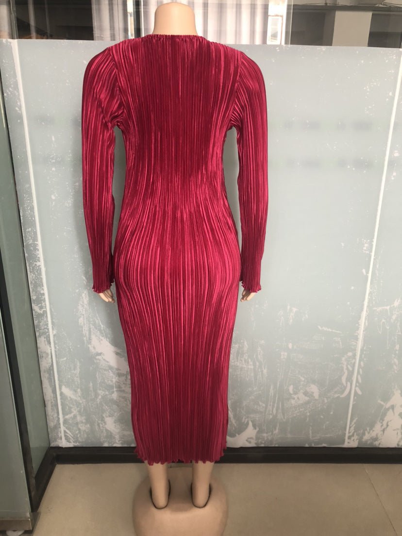 AJ7001 New Foreign Trade Women's Long Skirt European and American Stretch Pleated dress (Not Including Belt) - Cozy & Co. Market