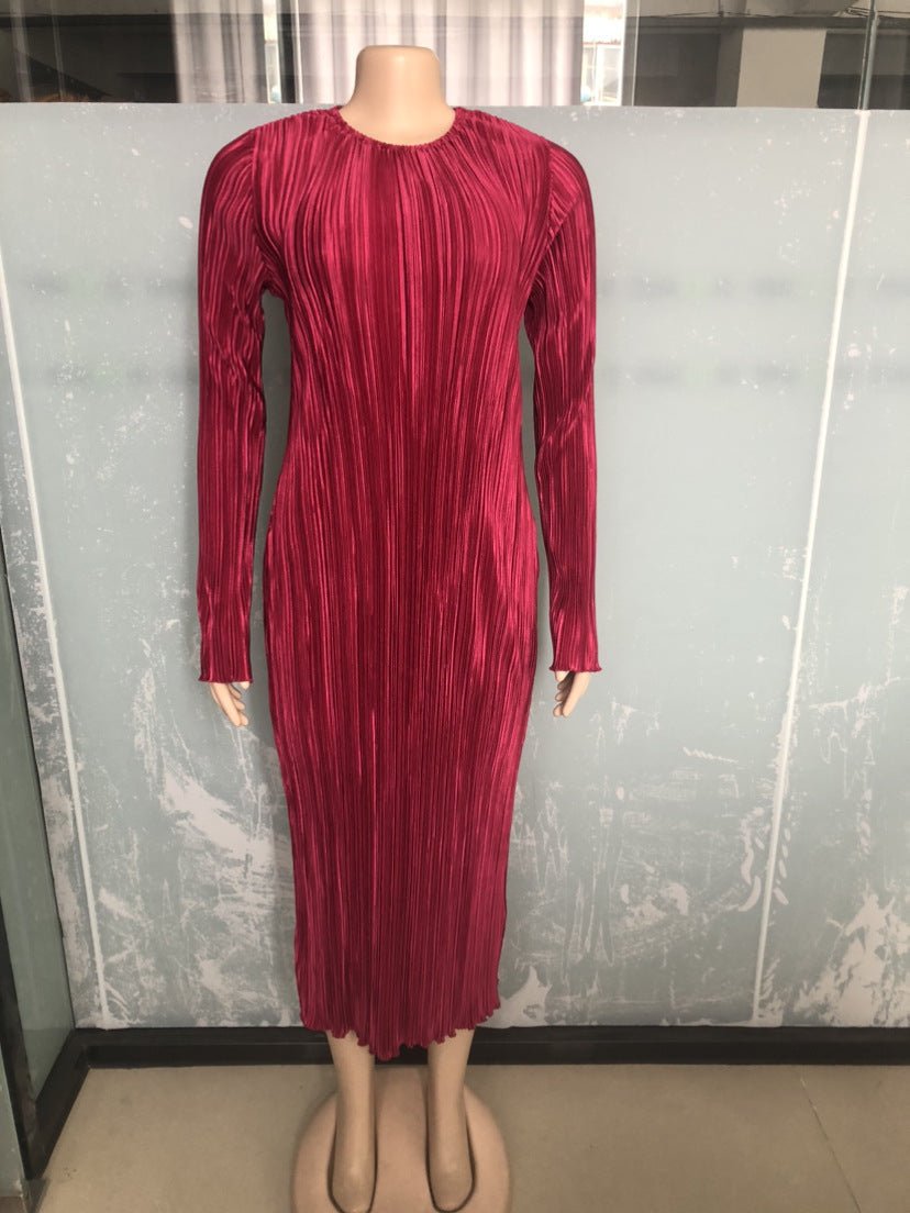AJ7001 New Foreign Trade Women's Long Skirt European and American Stretch Pleated dress (Not Including Belt) - Cozy & Co. Market