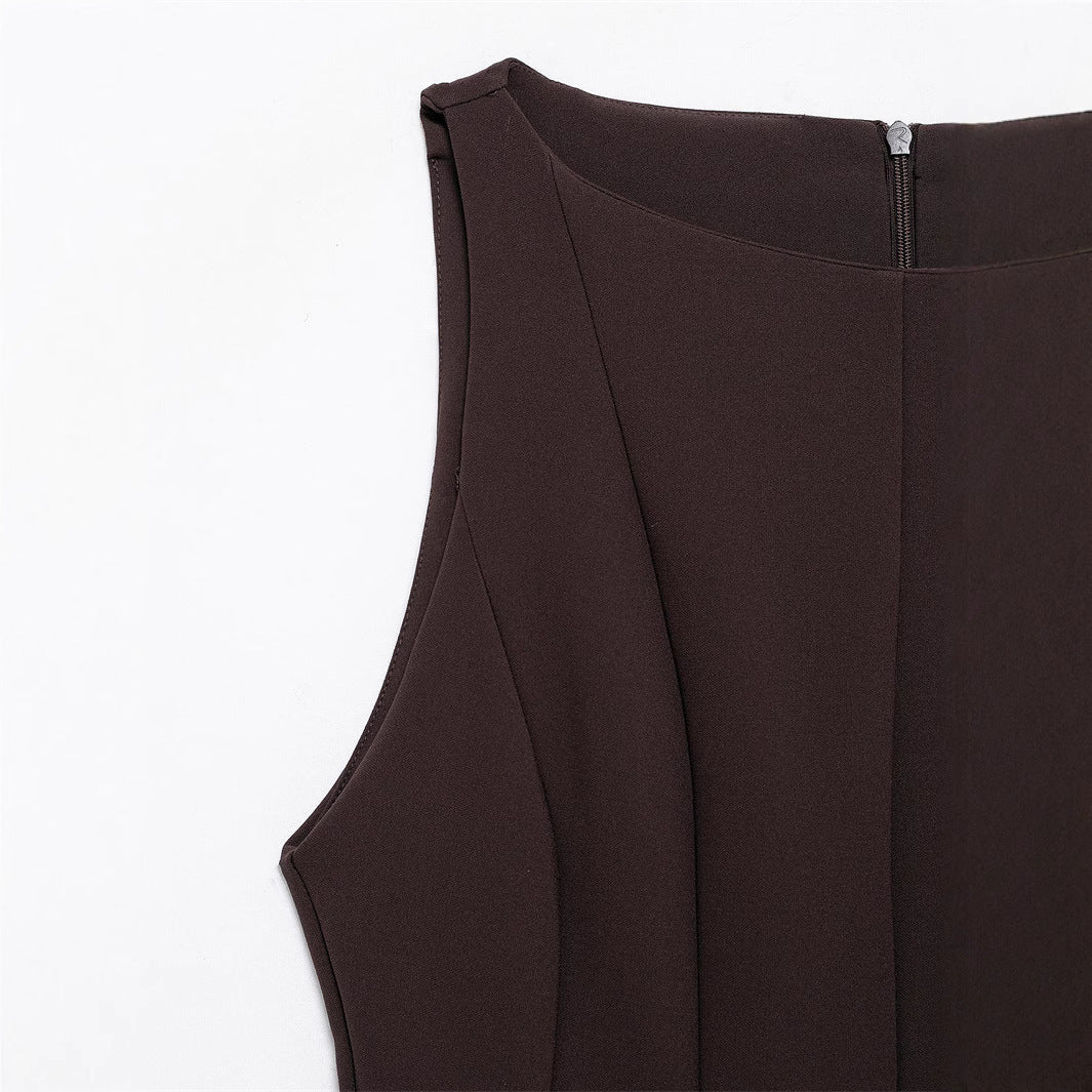 Aliexpress Saw Independent Site New Dress Women's Fashion European and American Style Sleeveless Versatile Solid Color Design 3067230 - Cozy & Co. Market