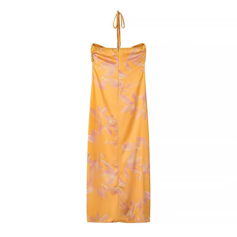Aliexpress Saw Independent Site Women's Clothing Hip-Hugging Long Dress with Printed Design, Tie-Up Halter Neck, and Strapless Dress - Cozy & Co. Market