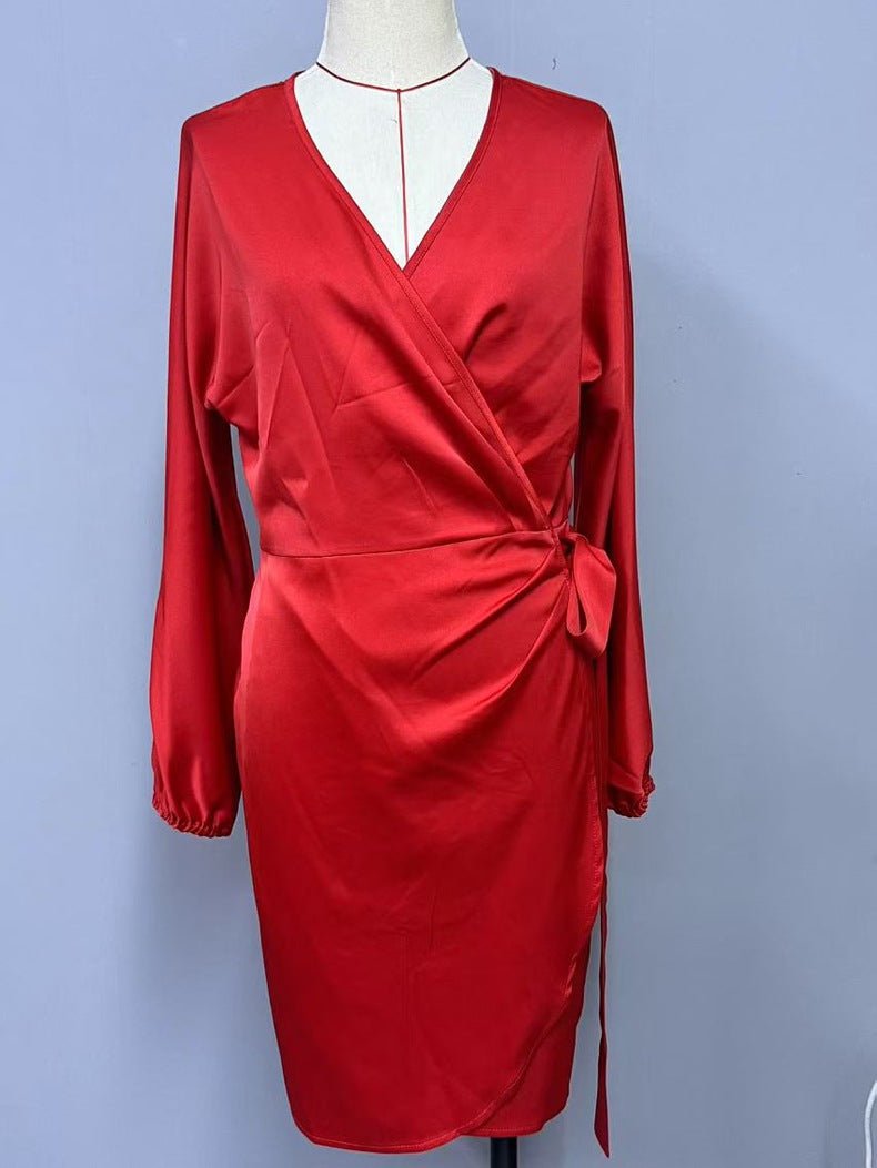 Amazon Cross-Border Export Spring and Summer New Women's Clothing European and American Independent Station Sexy Lace-Up Satin Dress - Cozy & Co. Market