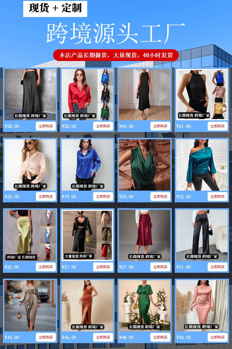 Amazon Cross-Border Export Spring and Summer New Women's Clothing European and American Independent Station Sexy Lace-Up Satin Dress - Cozy & Co. Market