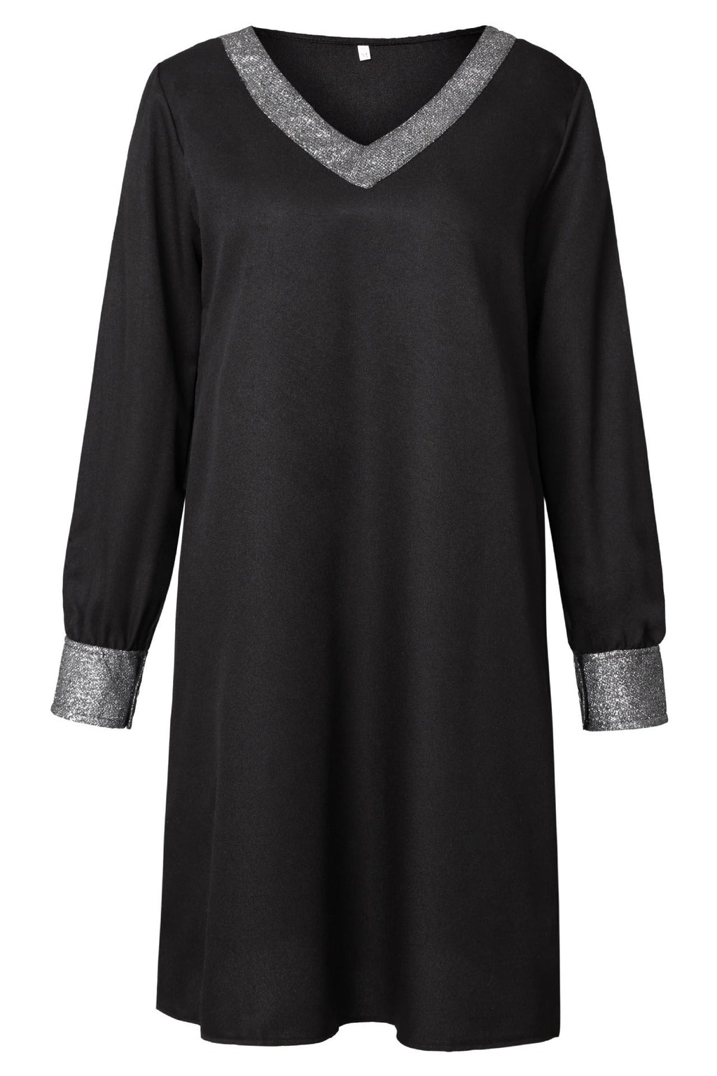 Amazon European and American Cross-Border New Women's Pure Color Off-Shoulder Sleeve Casual Fashion Deep V Neck Sequin Splicing Dress - Cozy & Co. Market