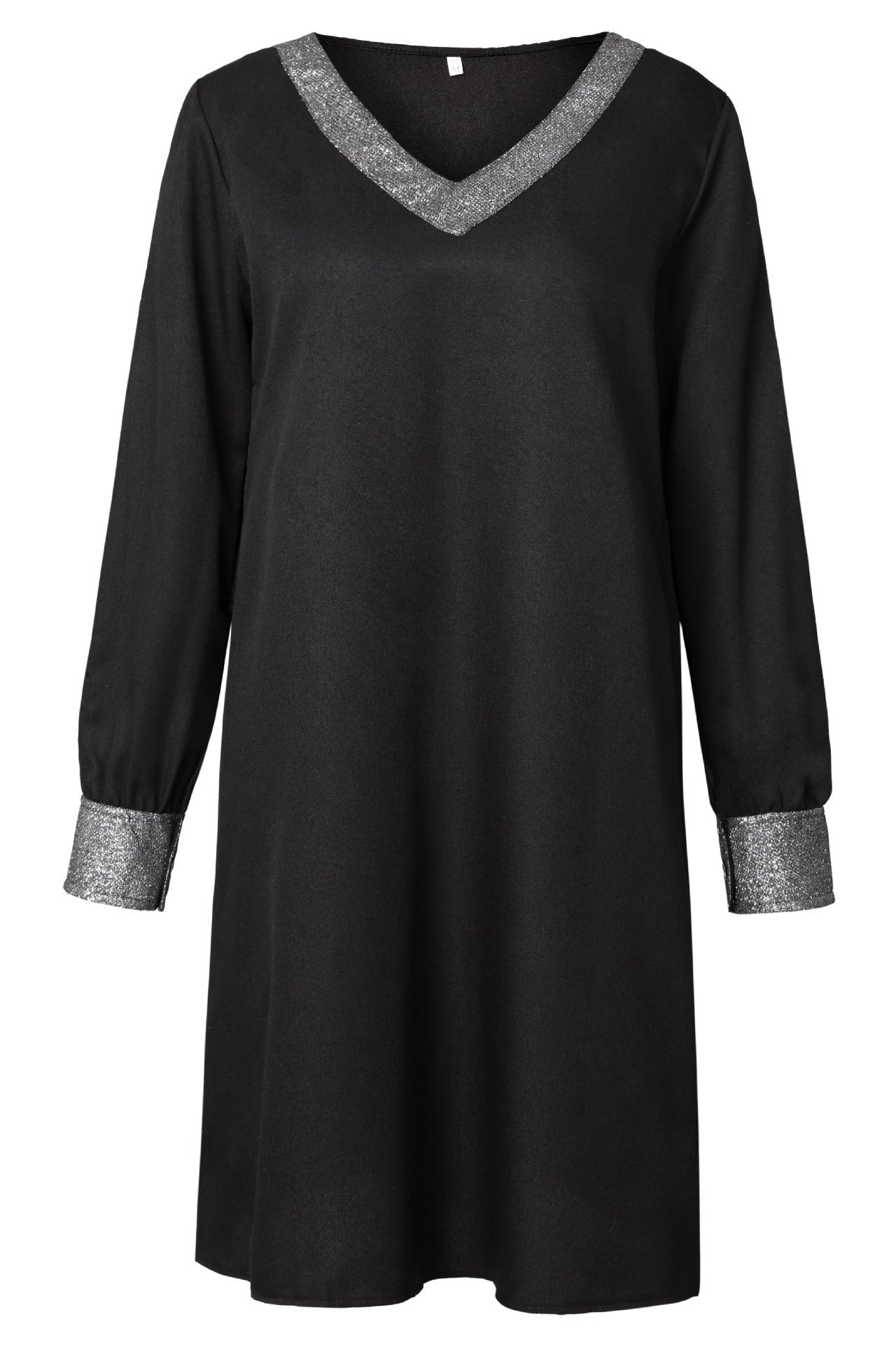 Amazon European and American Cross-Border New Women's Pure Color Off-Shoulder Sleeve Casual Fashion Deep V Neck Sequin Splicing Dress - Cozy & Co. Market