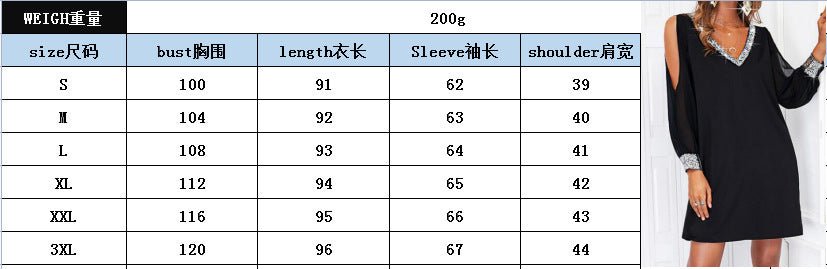 Amazon European and American Cross-Border New Women's Pure Color Off-Shoulder Sleeve Casual Fashion Deep V Neck Sequin Splicing Dress - Cozy & Co. Market