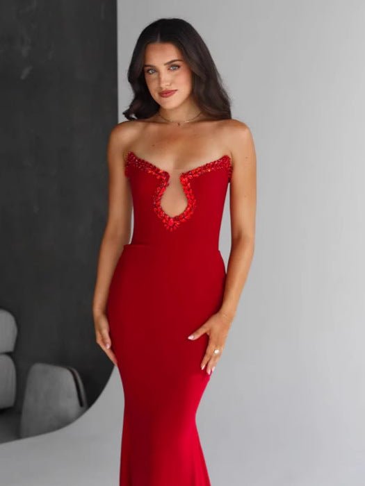Amazon Women's 2025 Spring and Summer European and American Cross-border Red Diamond Bandage Evening Dress Women's Banquet Elegant Light Luxury - Cozy & Co. Market