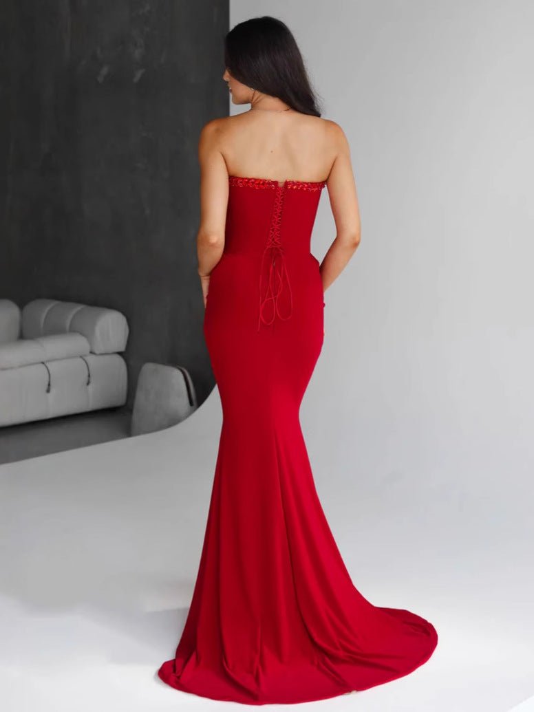 Amazon Women's 2025 Spring and Summer European and American Cross-border Red Diamond Bandage Evening Dress Women's Banquet Elegant Light Luxury - Cozy & Co. Market
