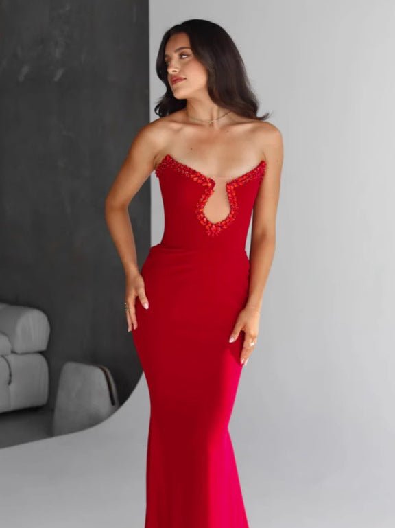 Amazon Women's 2025 Spring and Summer European and American Cross-border Red Diamond Bandage Evening Dress Women's Banquet Elegant Light Luxury - Cozy & Co. Market