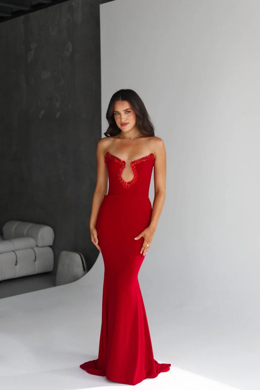Amazon Women's 2025 Spring and Summer European and American Cross-border Red Diamond Bandage Evening Dress Women's Banquet Elegant Light Luxury - Cozy & Co. Market