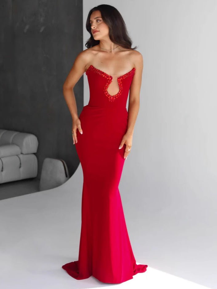 Amazon Women's 2025 Spring and Summer European and American Cross-border Red Diamond Bandage Evening Dress Women's Banquet Elegant Light Luxury - Cozy & Co. Market