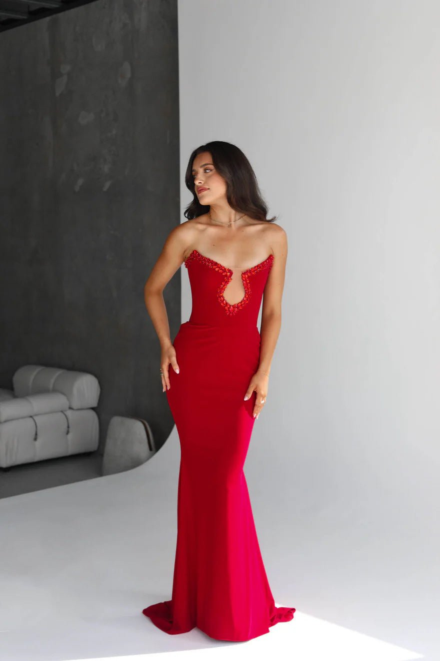 Amazon Women's 2025 Spring and Summer European and American Cross-border Red Diamond Bandage Evening Dress Women's Banquet Elegant Light Luxury - Cozy & Co. Market