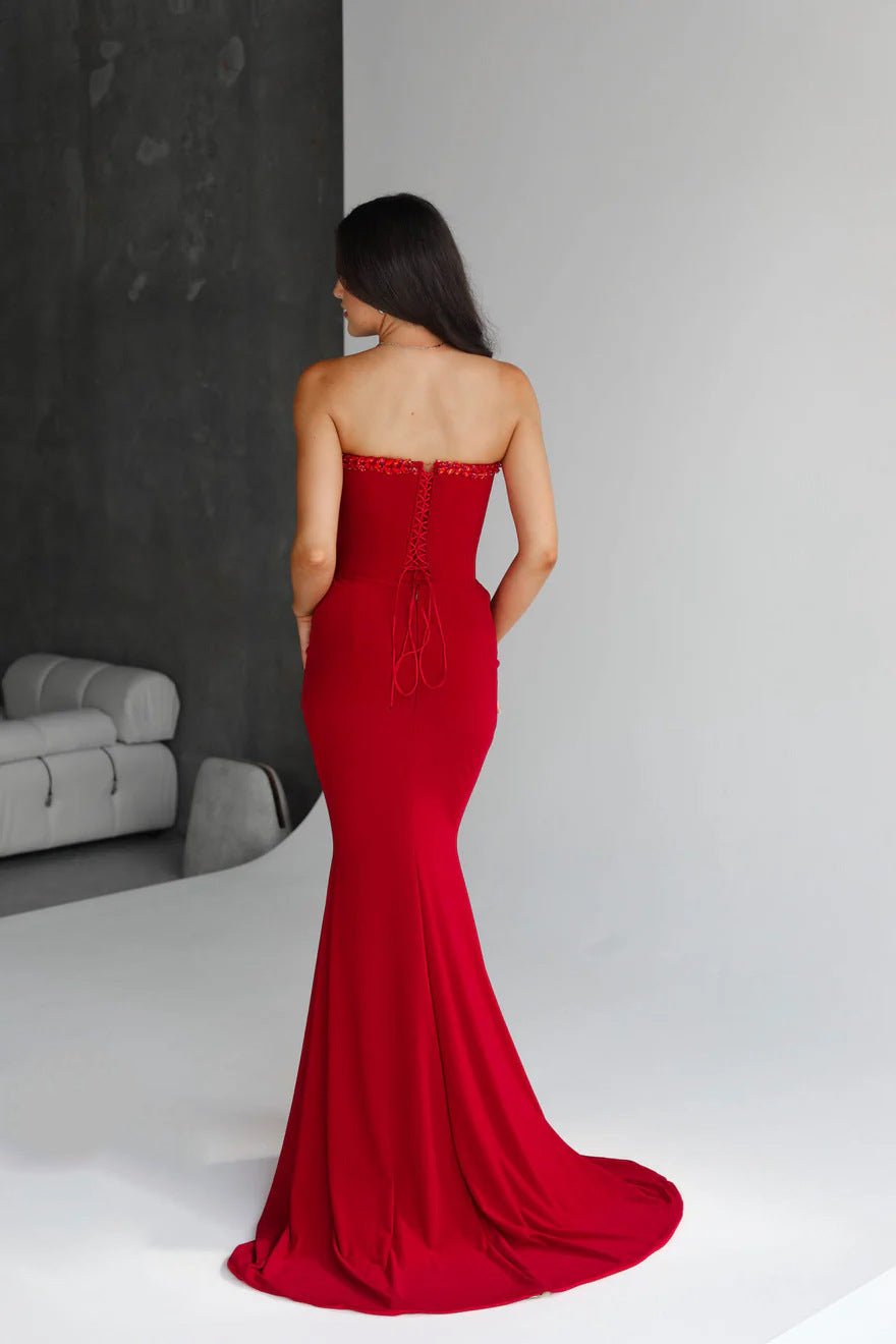 Amazon Women's 2025 Spring and Summer European and American Cross-border Red Diamond Bandage Evening Dress Women's Banquet Elegant Light Luxury - Cozy & Co. Market