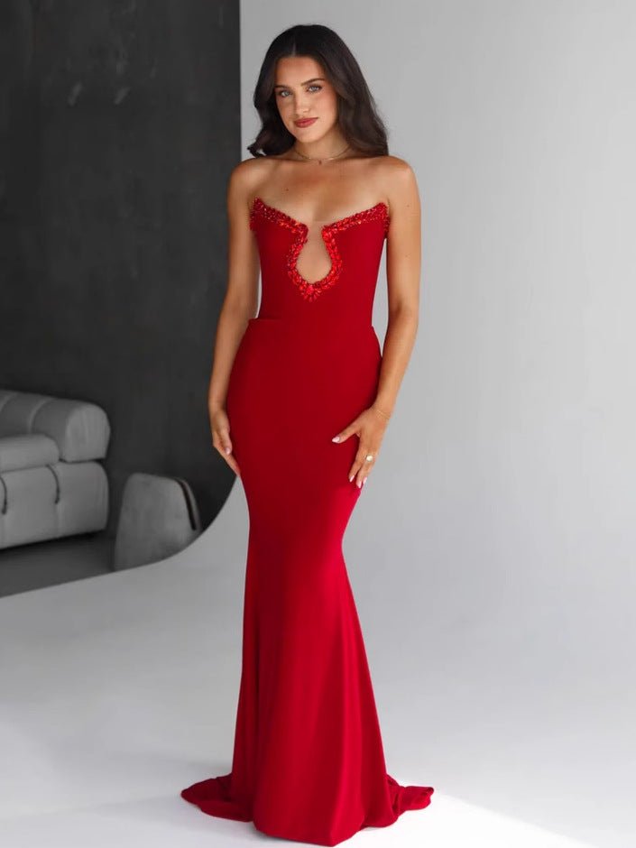 Amazon Women's 2025 Spring and Summer European and American Cross-border Red Diamond Bandage Evening Dress Women's Banquet Elegant Light Luxury - Cozy & Co. Market