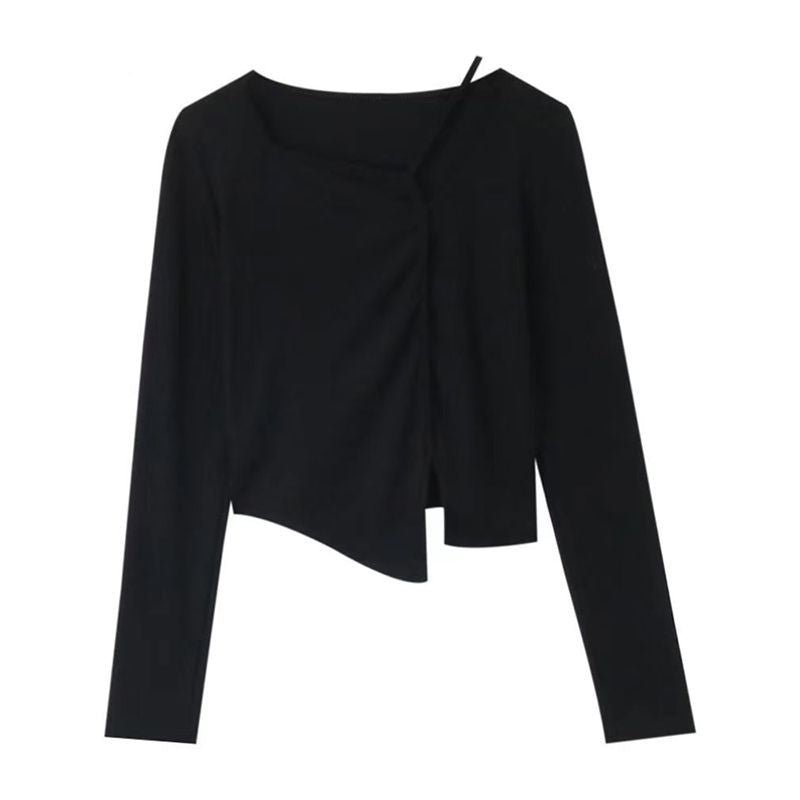 American Style Design Irregular Long-sleeved T-shirt Women's 2024 Spring and Autumn New Slim-fit Slimming Temperament Base Top - Cozy & Co. Market