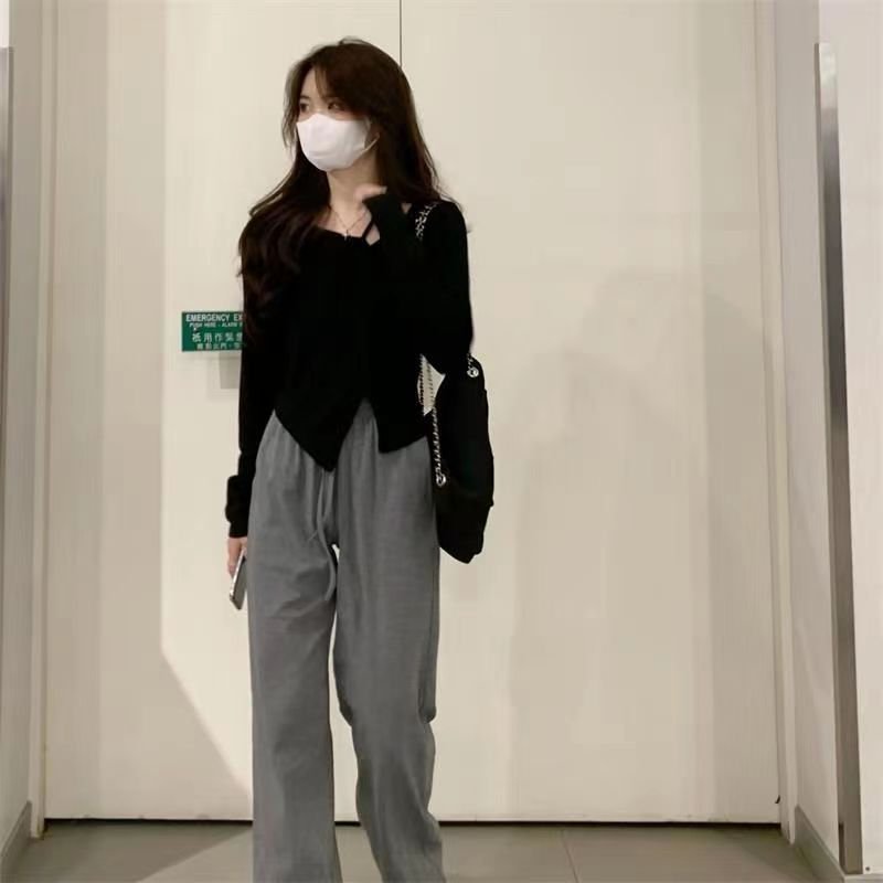 American Style Design Irregular Long-sleeved T-shirt Women's 2024 Spring and Autumn New Slim-fit Slimming Temperament Base Top - Cozy & Co. Market